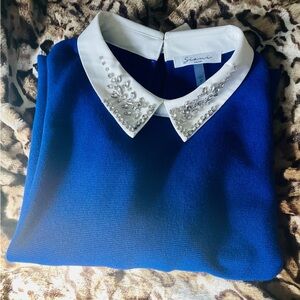 Sioni Royal Blue Sweater with Embellished White Collar